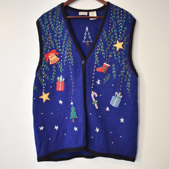 Ugly Christmas Sweater Vest! Decorated with holiday symbols and beads! - Picture 1 of 5